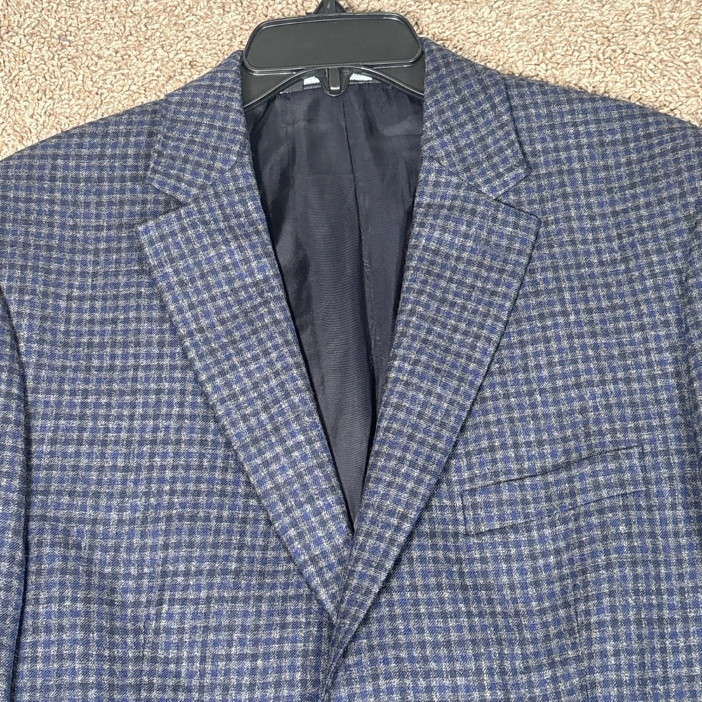 Jos A Bank Signature Blue Grey Wool Micro Check Sport‎ Coat Blazer Mens 42R